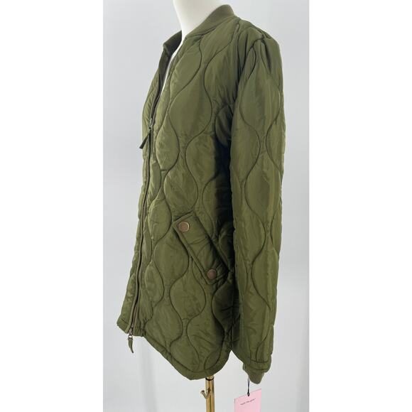 Avec Les Filles Quilted Green Liner Jacket Tunic Length Zip Coat Small - Picture 3 of 9